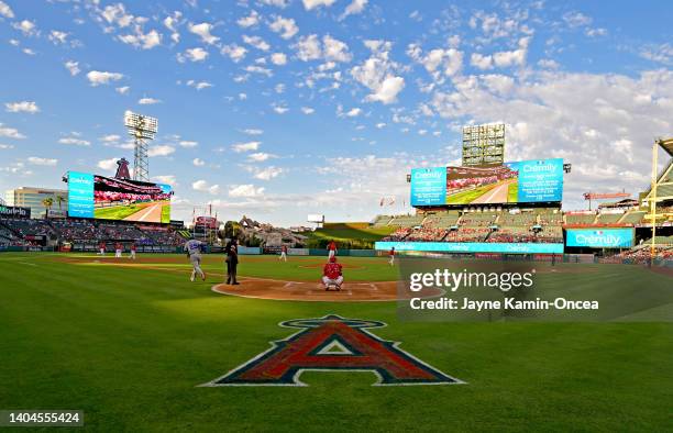 General view of the field during the game between the Los Angeles Angels and the Kansas City Royals at Angel Stadium of Anaheim on June 21, 2022 in...