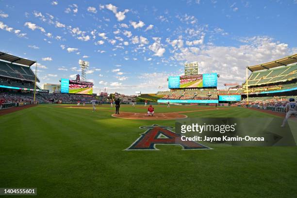General view of the field during the game between the Los Angeles Angels and the Kansas City Royals at Angel Stadium of Anaheim on June 21, 2022 in...