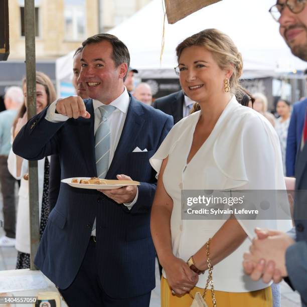 Guillaume, Hereditary Grand Duke of Luxembourg and Stéphanie, Hereditary Grand Duchess of Luxembourg visit Esch-sur-Alzette for National Day on June...