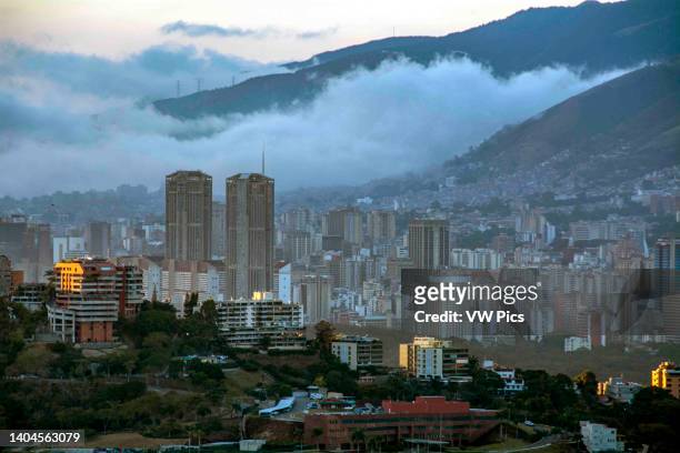 View of the city of Caracas, Venezuela and the twin towers of Central Park.