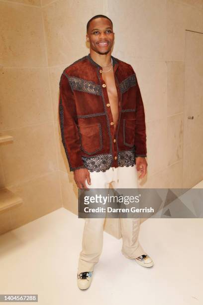 Russell Westbrook attends the Acne studios rue Saint-Honoré store opening on June 22, 2022 in Paris, France.