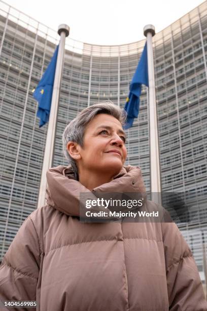 Belgium, Brussels, . Margrethe Vestager, Executive Vice-President of the European Commission, in front of the Berlaymont building, seat of the...