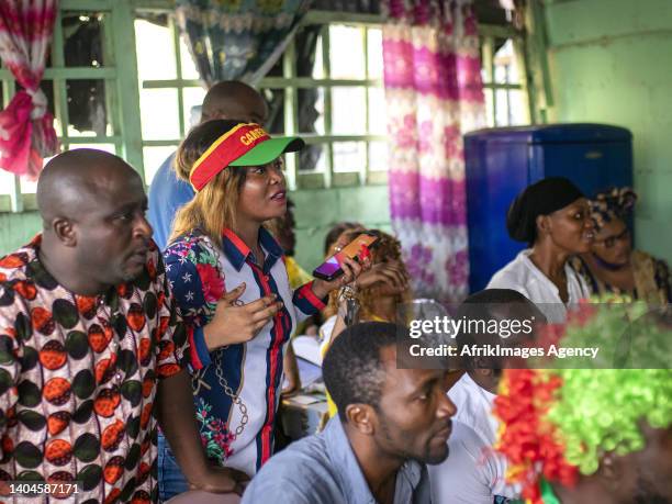 Cameroonian fans, January 14, 2022 during the Cameroon-Ethiopia match for the 2021 African Cup of Nations in Cameroon, which they watched on a giant...