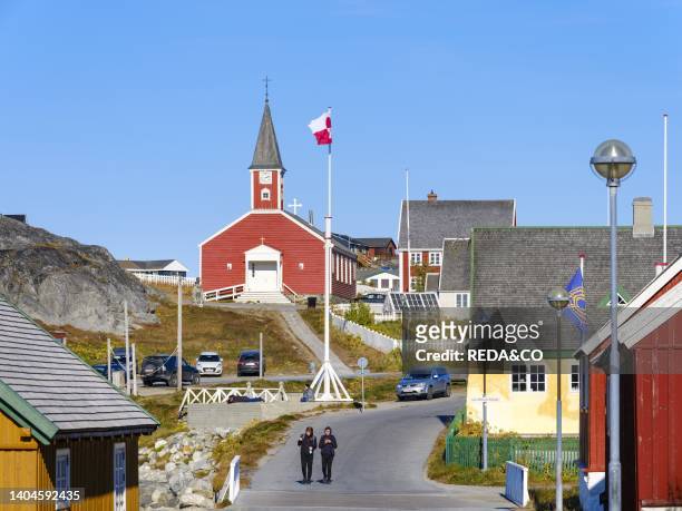 Church of our saviour or Nuuk Cathedral . Nuuk the capital of Greenland during late autumn. America, North America, Greenland, danish territory.