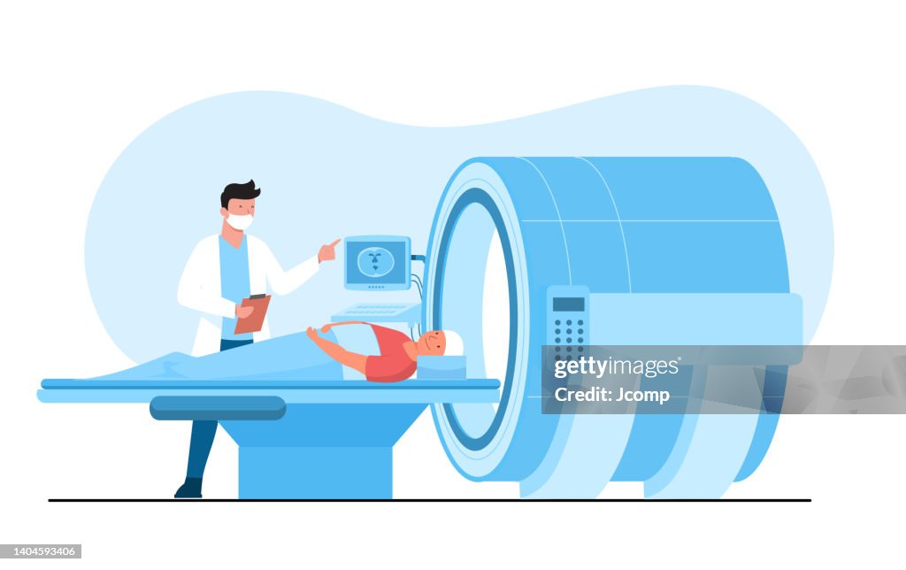Mri Testing Process Magnetic Resonance Imaging Tomography The Doctor Is Explaining To The ...