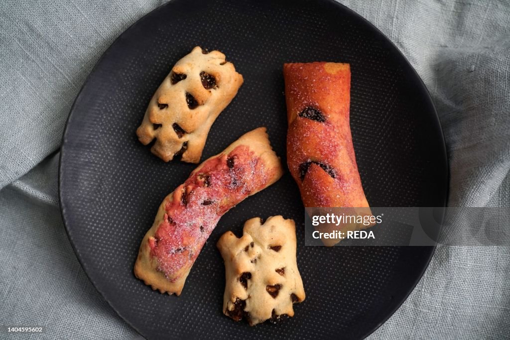 Traditional Italian dessert called Mostaccioli or Mustaccioli, shortcrust pastry and cooked must, typical of the south and central area of Italy, Europe