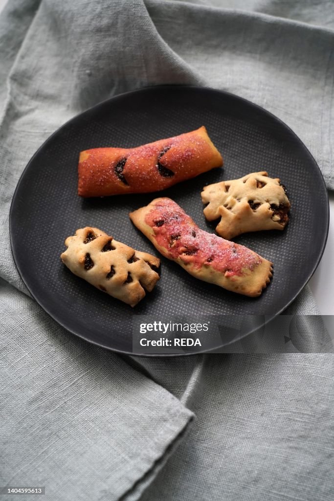 Traditional Italian dessert called Mostaccioli or Mustaccioli, shortcrust pastry and cooked must, typical of the south and central area of Italy, Europe