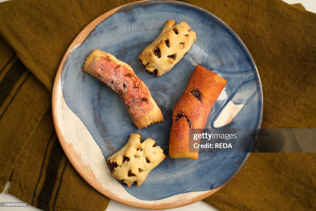 Traditional Italian dessert called Mostaccioli or Mustaccioli, shortcrust pastry and cooked must, typical of the south and central area of Italy, Europe