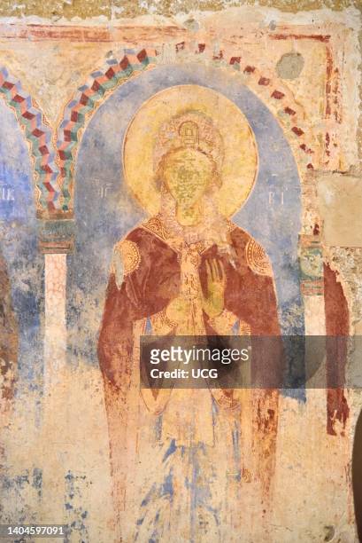 Lecce, township of Casalabate abbey of Santa Maria di Cerrate, the church, interior, image of a saint, fresco .