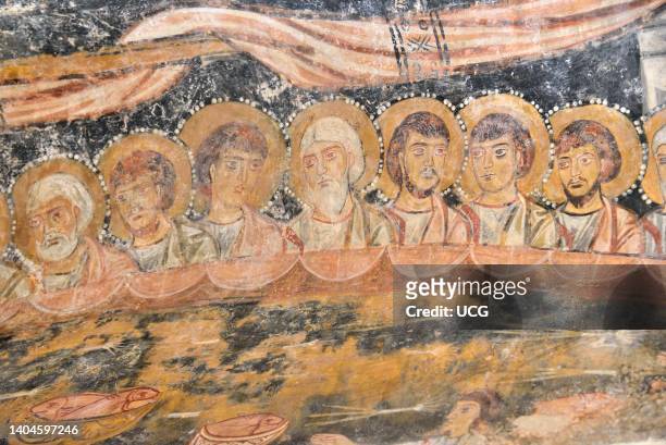 Otranto church of San Pietro, building of the IX-X century. Last Supper, fresco, 10th-11th century.