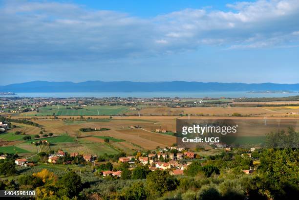 Panicale , panorama from the belvedere on Lake Trasimeno.
