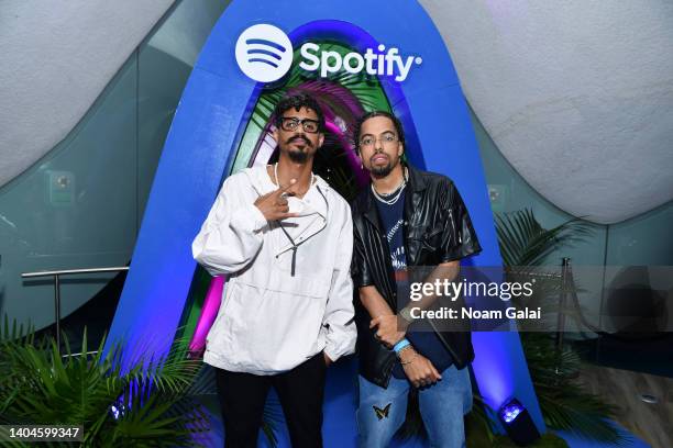 Gigolo and La Exe attend Premios Tu Musica Urbano at Casa Spotify at Perla at La Concha Resort on June 22, 2022 in San Juan, Puerto Rico.