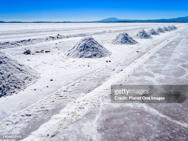 Salt piles and crystals on the Uyuni Salt Flats of Bolivia 6.