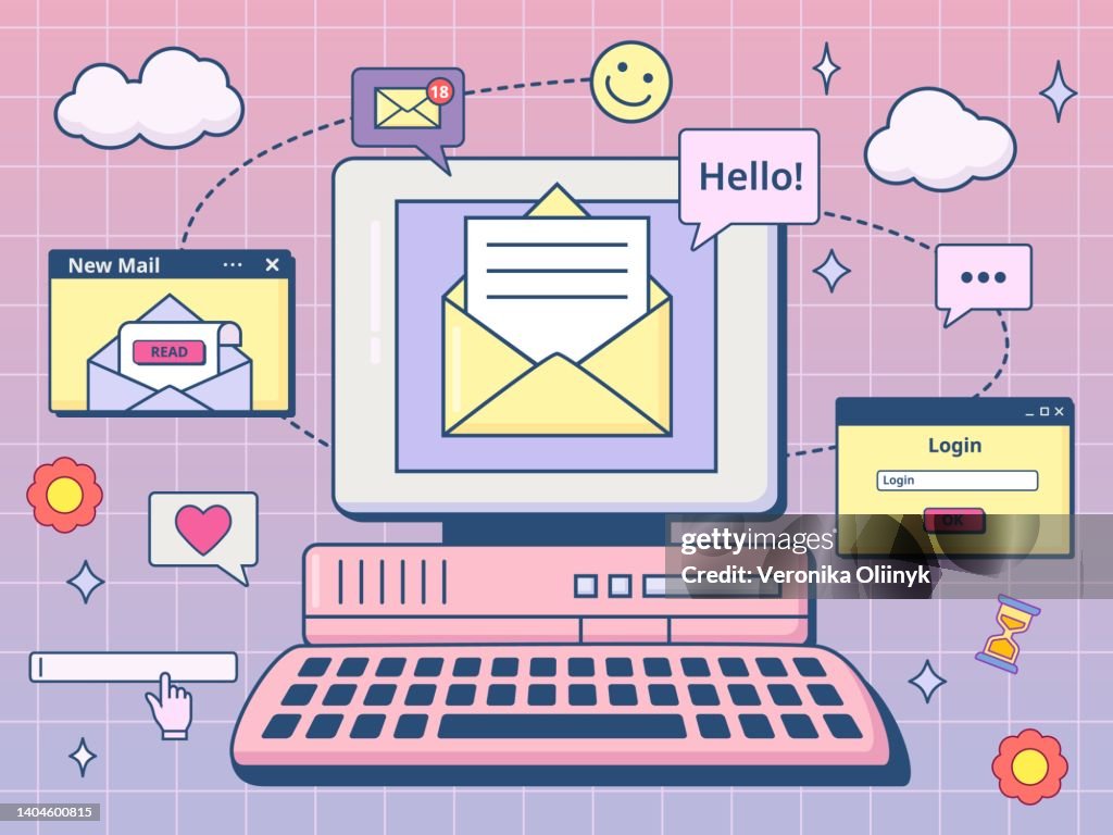 Retro Ui Mail Email Mailbox With Envelope On 90s Computer Screen ...