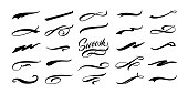 Calligraphic swoosh. Decoration swish symbols, retro underline swooshes tails and athletic typography text underlining vector set