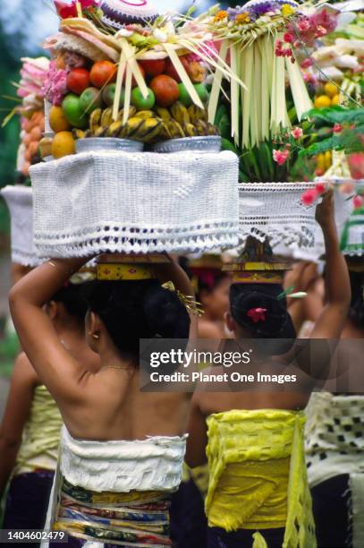 Carrying offerings to Balinese Temple Odalan.