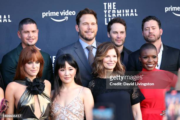 Riley Keough, Constance Wu, Jeanne Tripplehorn, Alexis Louder and JD Pardo, Chris Pratt, Taylor Kitsch and Jared Shaw attend "The Terminal List" Los...