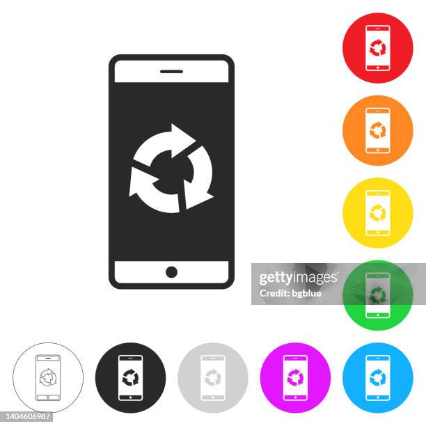 refresh or reload on smartphone. icon on colorful buttons - group same direction stock illustrations
