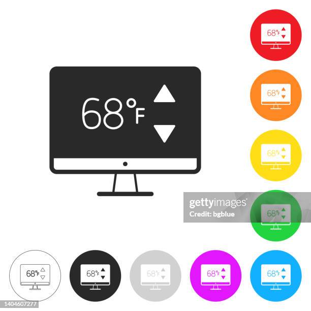 desktop computer with heating control. icon on colorful buttons - measuring height stock illustrations
