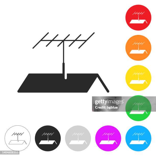 tv antenna on roof. icon on colorful buttons - television aerial stock illustrations