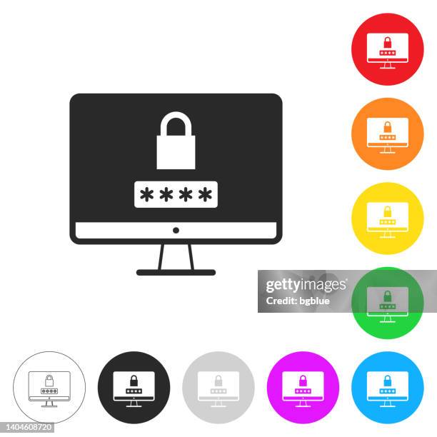 desktop computer with password. icon on colorful buttons - computer login screen stock illustrations