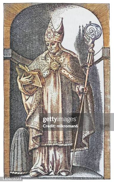 portrait of saint ambrose, ambrose of milan, bishop of milan, a theologian and statesman - geestelijken stockfoto's en -beelden