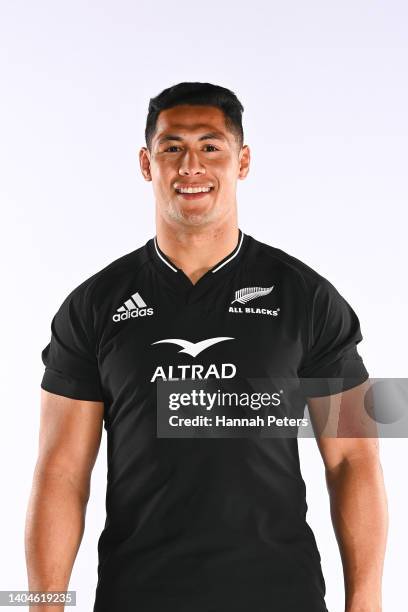 Roger Tuivasa-Sheck poses during the New Zealand All Blacks 2022 headshots session at the Park Hyatt Hotel on June 21, 2022 in Auckland, New Zealand.