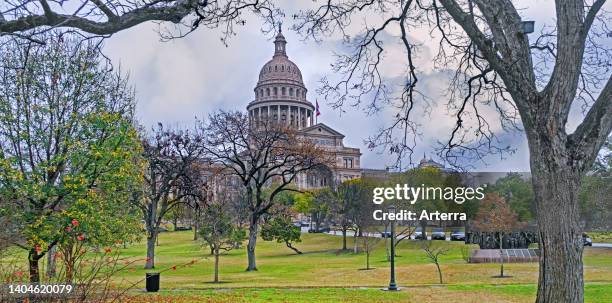 Texas State Capitol in autumn/fall, seat of government of the American state of Texas in downtown Austin, Texas, United States/USA.