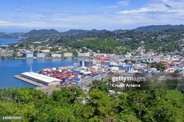 View over the harbour/port of Castries, capital city of the island Saint Lucia in the Caribbean Sea.