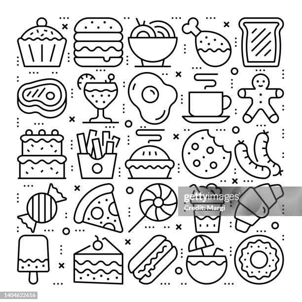 fast food line icon pattern design - steak and chips stock illustrations
