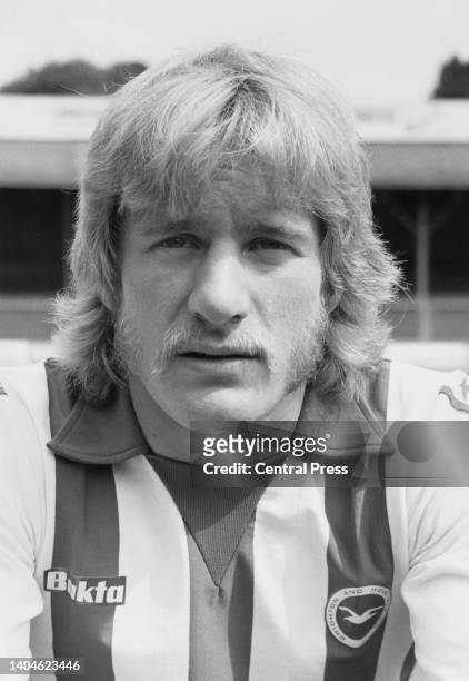 Portrait of English professional footballer Paul Clark, Defender for Brighton and Hove Albion Football Club on 20th August 1979 at the Goldstone...