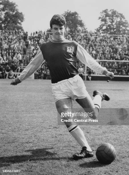 Portrait of Scottish professional footballer Charlie Aitken, Left Back for Aston Villa Football Club circa September 1965 at the Villa Park stadium...