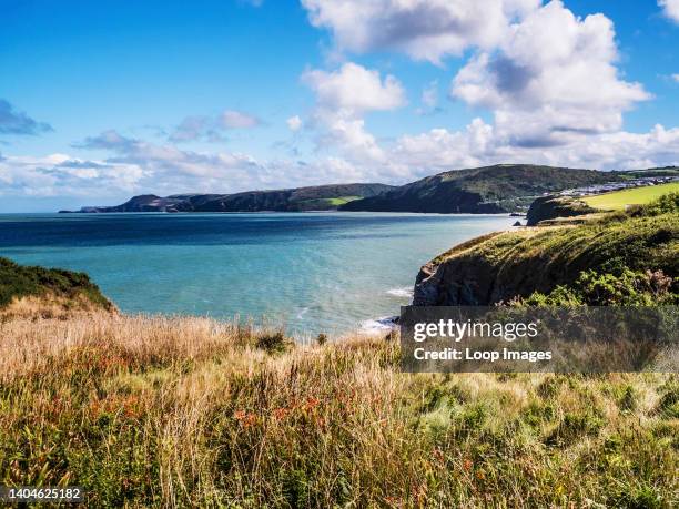 View from the coastal path towards Tresaith on the Welsh coast in Ceredigion.