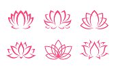 Pink lotus icons, flowers, yoga floral blossoms