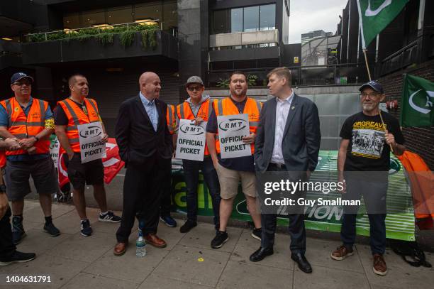 General Secretary Mick Lynch and Assistant General Secretary Eddie Dempsey visit the picket line at Euston station to speak with striking RMT members...