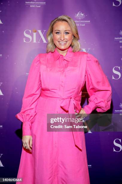 Jane Bunn arrives ahead of Six - The Musical: Opening Night at The Comedy Theatre on June 23, 2022 in Melbourne, Australia.