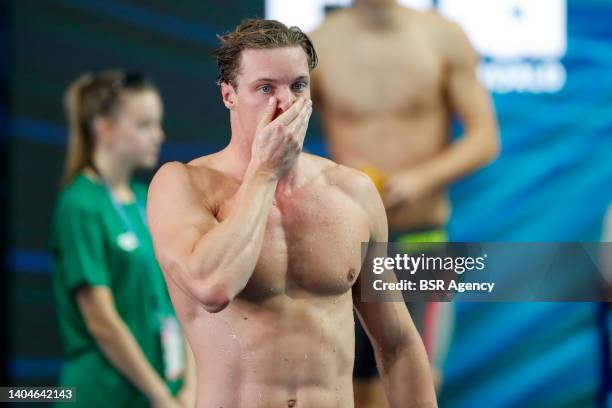 Thom de Boer of the Netherlands competing at the Men's 50m Freestyle during the FINA World Aquatics Championships at the Duna Arena on June 23, 2022...