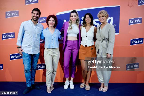 Alvaro Fernandez, Merce Bona, Eva Soriano, Mariona Casas and Tania Llasera attend the 'Krissia' photocall at the Ephimera space on June 23, 2022 in...