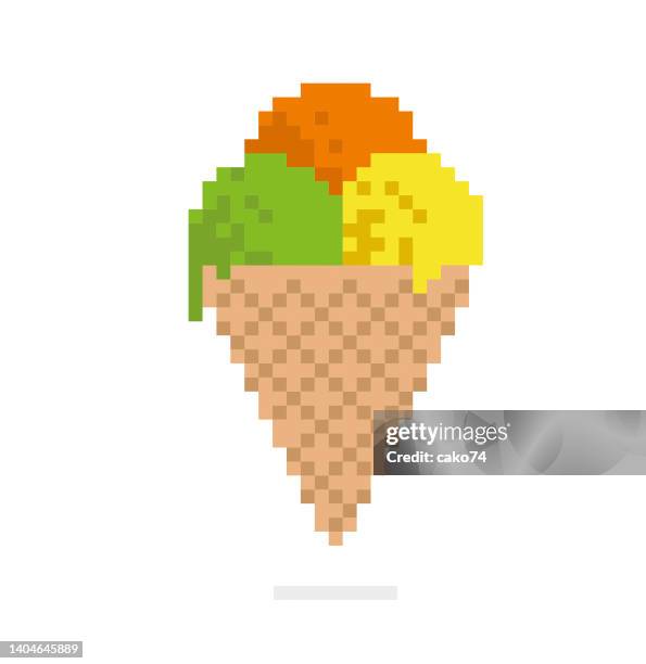 ilustraciones, imágenes clip art, dibujos animados e iconos de stock de ilustración vectorial de helado de píxel - cuchara-de-helado