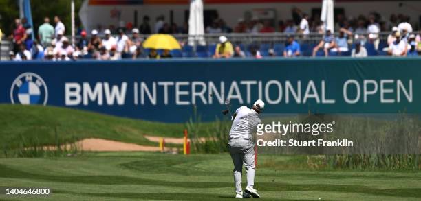 Sami Valimaki of Finland plays his third shot on the ninth hole during the first round of the BMW International Open at Golfclub Munchen Eichenried...