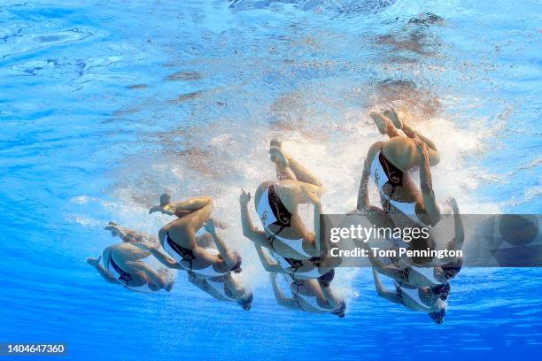 Team Switzerland competes in the Women Team Highlight Semi-Final on day seven of the Budapest 2022 FINA World Championships at Alfred Hajos National...