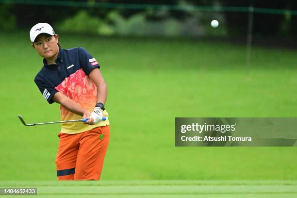 Mao Nozawa of Japan chips onto the 6th green during the first round of the Earth Mondamin Cup at Camellia Hills Country Club on June 23, 2022 in...