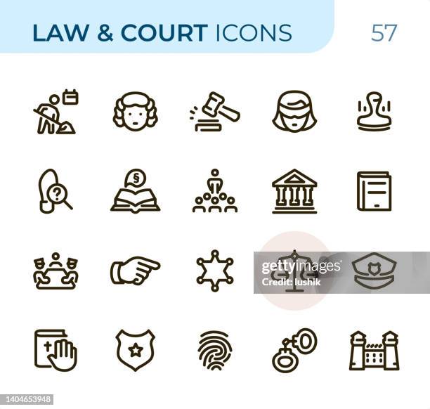 law & court - pixel perfect unicolor line icons - penalty stamp stock illustrations