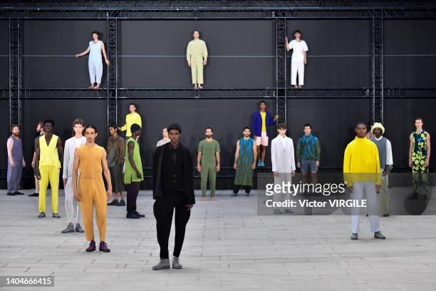 Model walks the runway during the Iseey Miyake Ready to Wear Spring/Summer 2023 fashion show as part of the Paris Men Fashion Week on June 23, 2022...