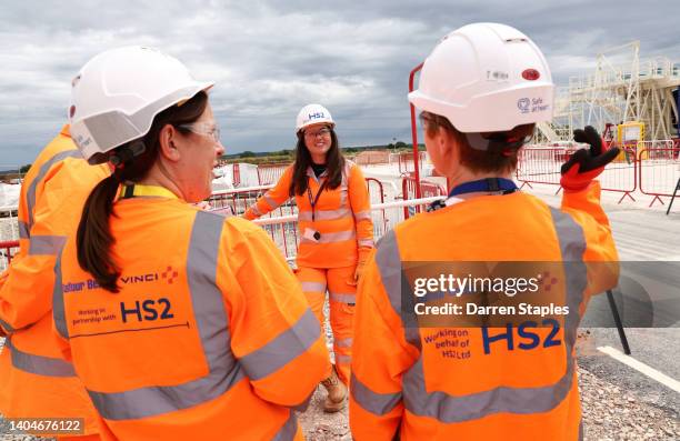 Apprentice Civil Engineer Bethany Williamson speaks in the HS2 Ltd and Balfour Beatty Vinci construction compound that will be used to produce almost...