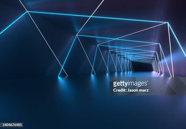 abstract neon light background,3d render - black and blue abstract lines background stock-fotos und bilder