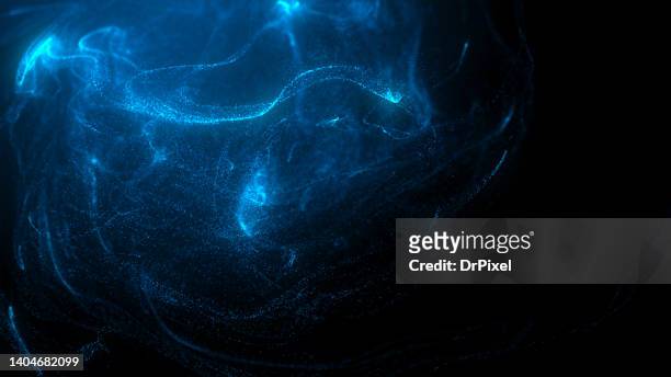 blue fractal fog over black background with copy space - sternennebel stock-fotos und bilder