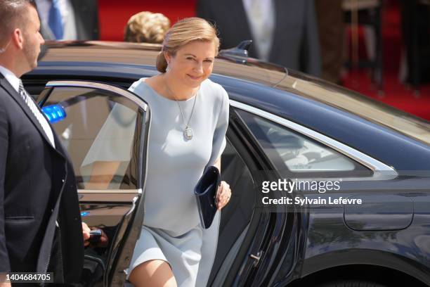 Princess Stephanie of Luxembourg arrives for the military parade of National Day on June 23, 2022 in Luxembourg, Luxembourg.