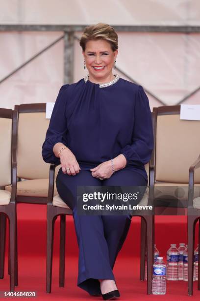 Grand Duchess Maria Teresa of Luxembourg attends the military parade of National Day on June 23, 2022 in Luxembourg, Luxembourg.