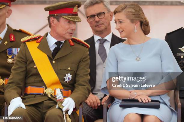 Grand Duke Henri of Luxembourg and Princess Stephanie of Luxembourg attend the military parade of National Day on June 23, 2022 in Luxembourg,...